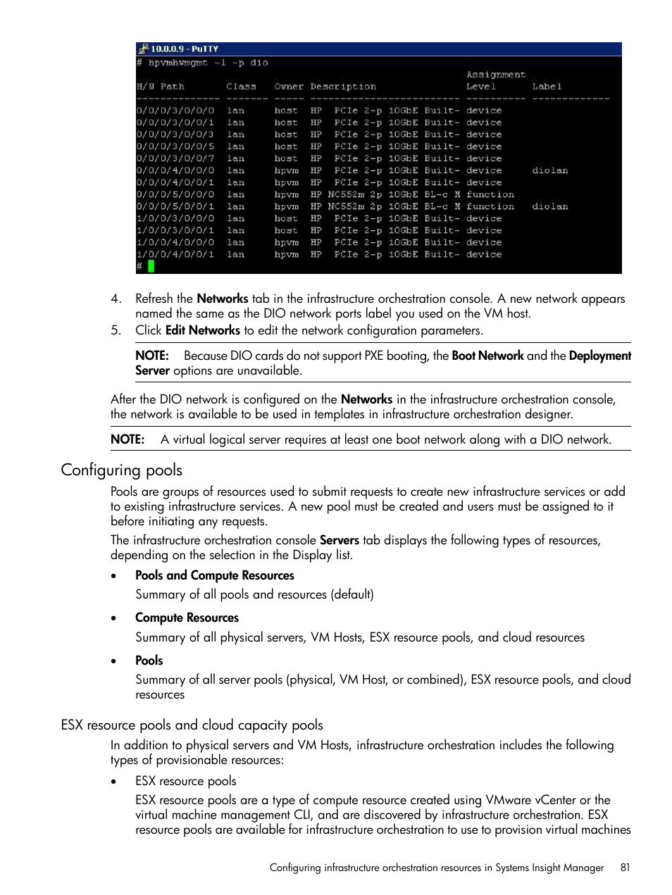 Configuring pools, Esx resource pools and cloud capacity pools | HP Matrix Operating Environment Software User Manual | Page 81 / 264