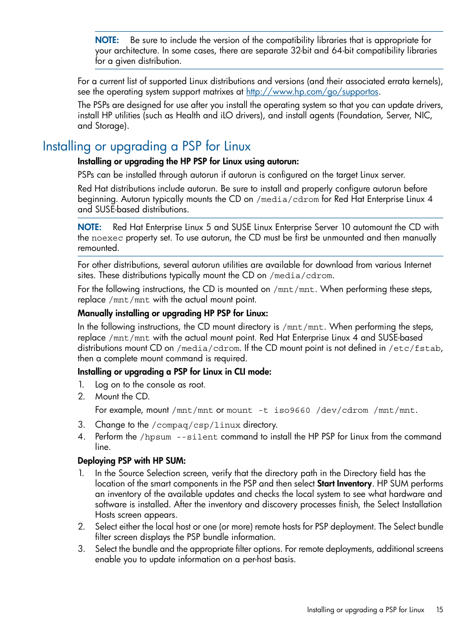 Installing or upgrading a psp for linux | HP ProLiant Support Pack (User Guide) User Manual | Page 15 / 51