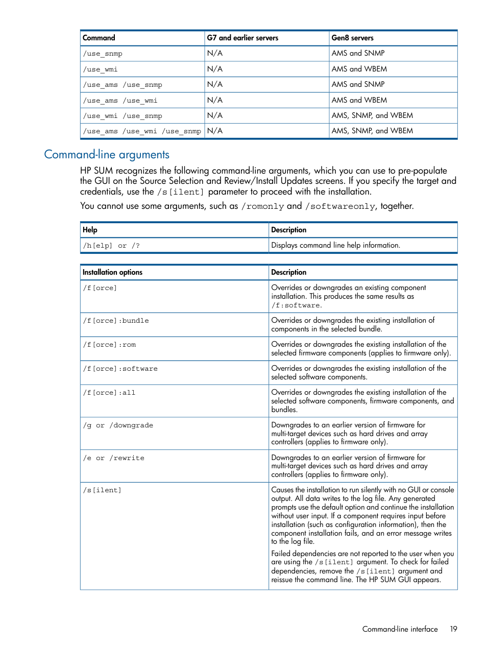 Command-line arguments | HP ProLiant Support Pack (User Guide) User Manual | Page 19 / 51