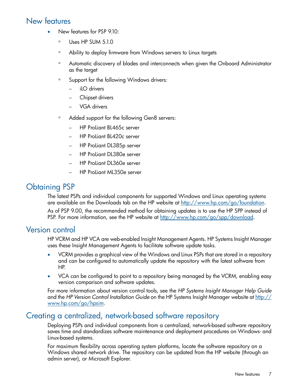 New features, Obtaining psp, Version control | HP ProLiant Support Pack (User Guide) User Manual | Page 7 / 51