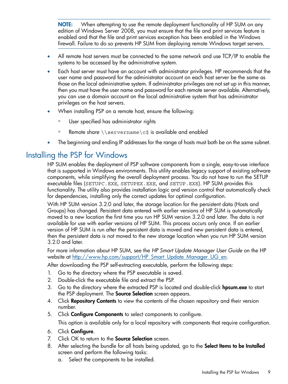 Installing the psp for windows | HP ProLiant Support Pack (User Guide) User Manual | Page 9 / 51