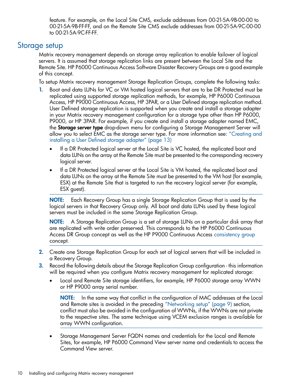 Storage setup | HP Matrix Operating Environment Software User Manual | Page 10 / 58