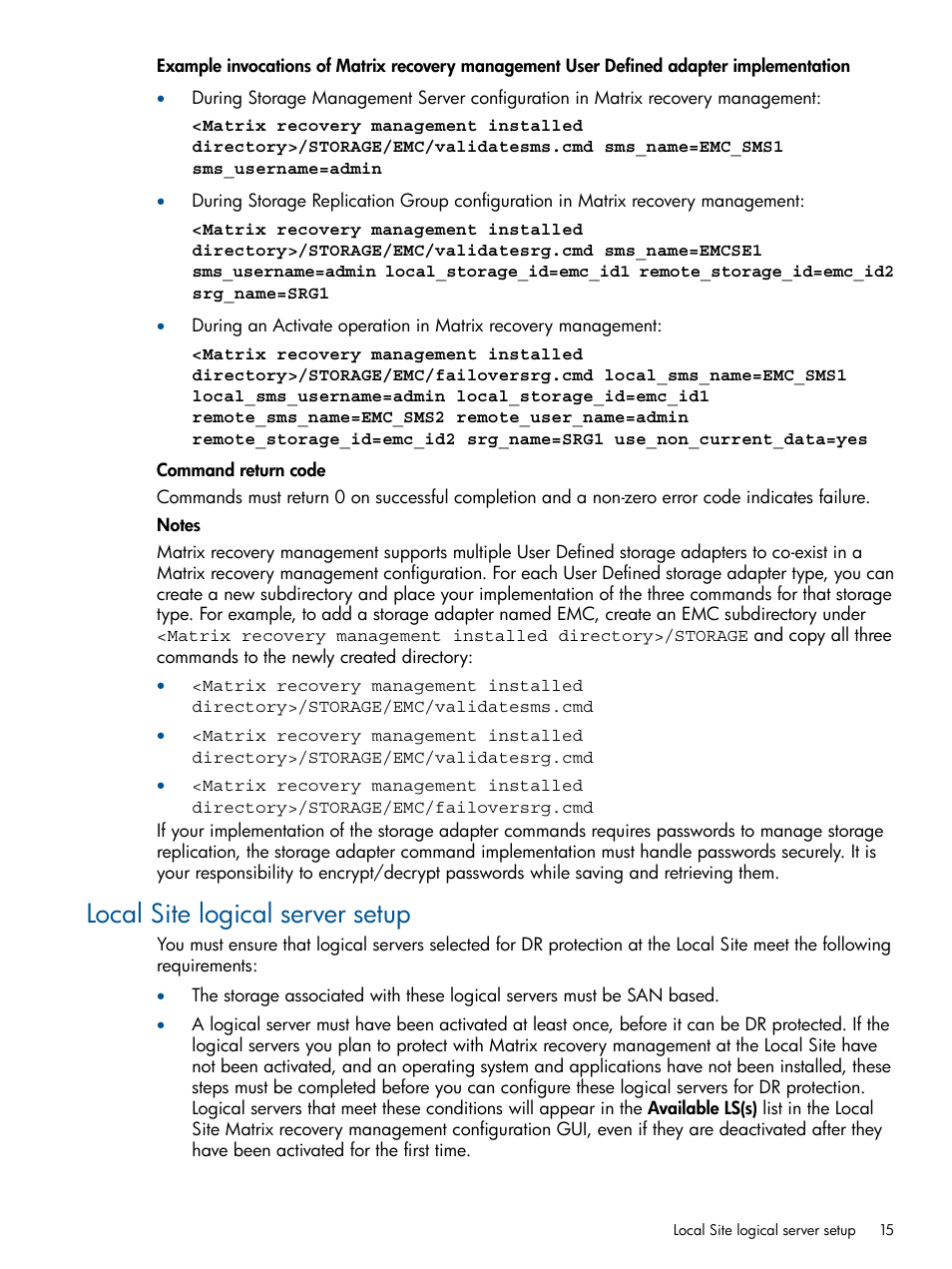 Local site logical server setup | HP Matrix Operating Environment Software User Manual | Page 15 / 58