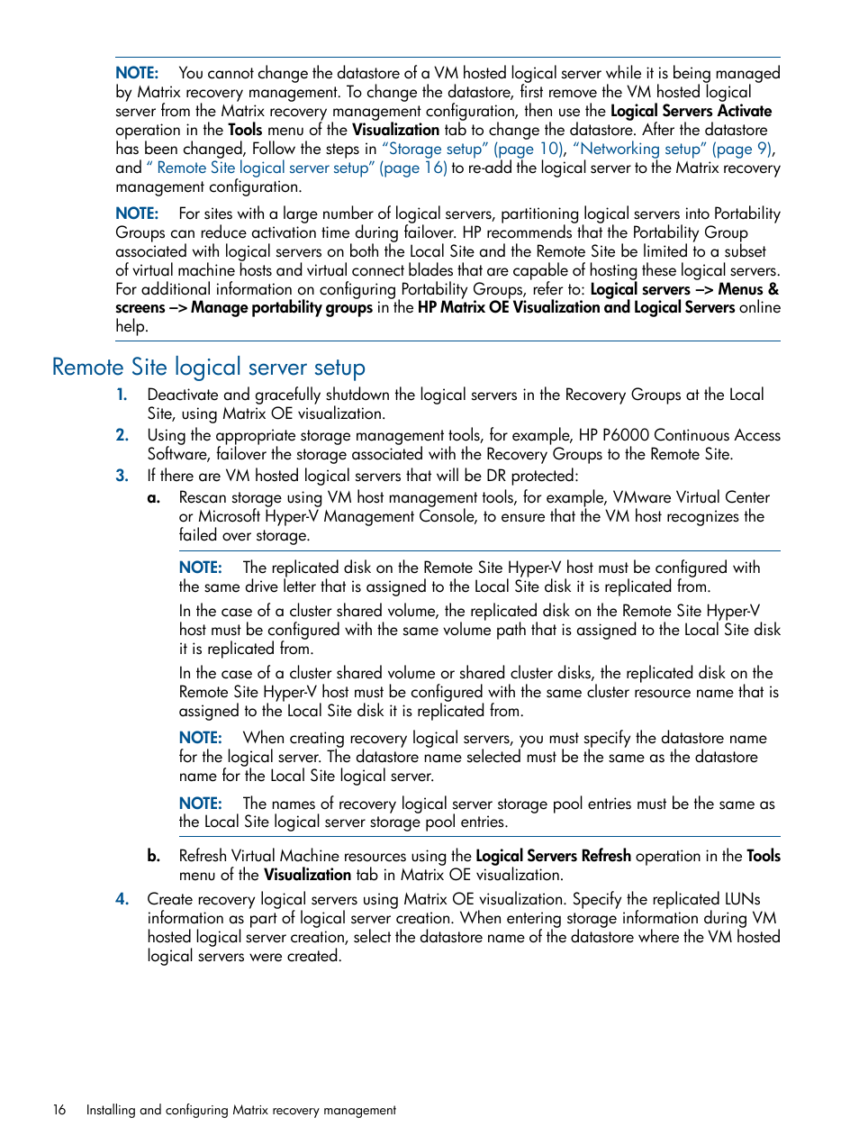 Remote site logical server setup | HP Matrix Operating Environment Software User Manual | Page 16 / 58