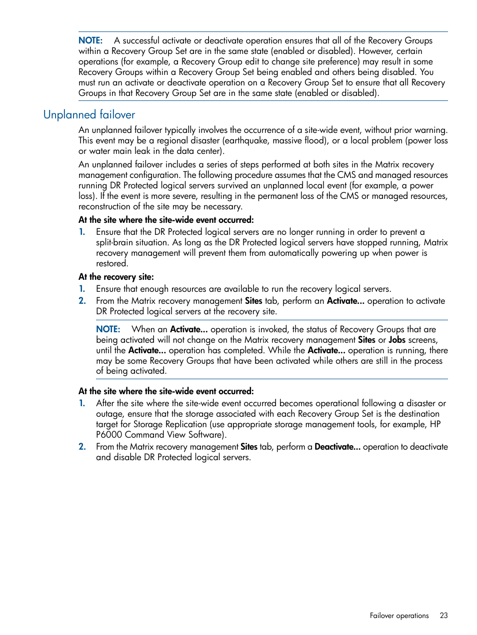 Unplanned failover | HP Matrix Operating Environment Software User Manual | Page 23 / 58