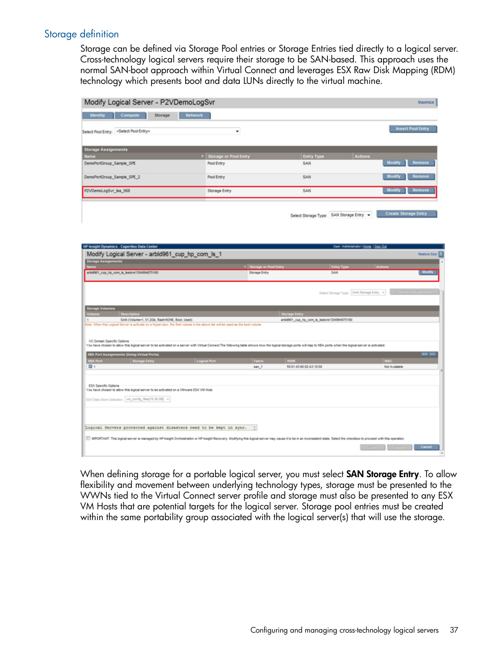 Storage definition | HP Matrix Operating Environment Software User Manual | Page 37 / 58