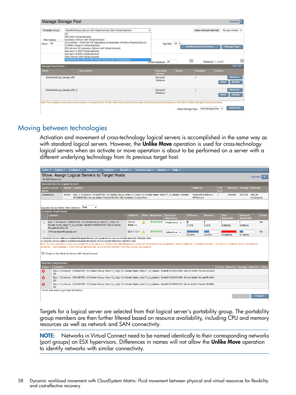 Moving between technologies | HP Matrix Operating Environment Software User Manual | Page 38 / 58