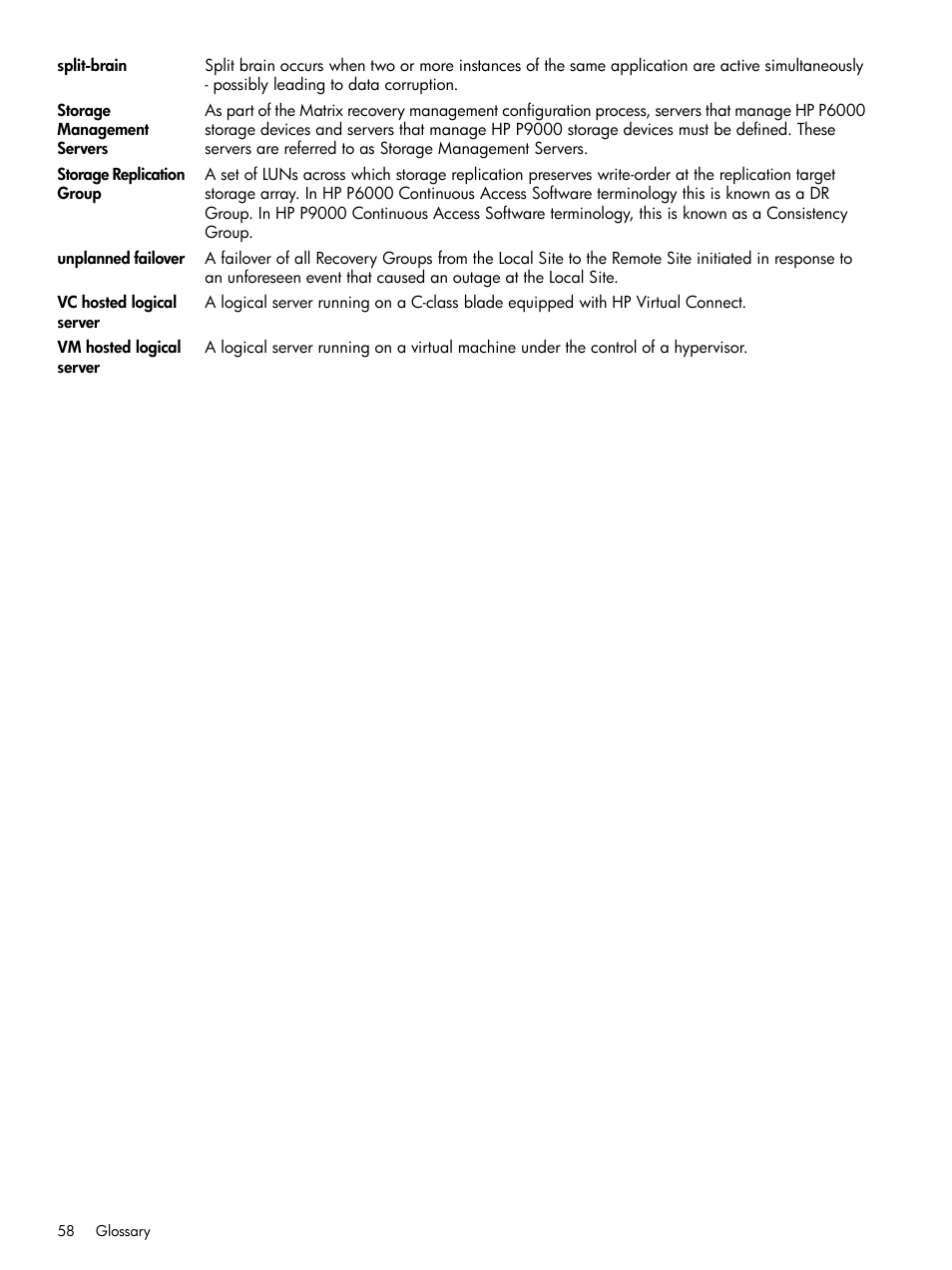 Vc hosted logical server, Vm hosted, Logical server | Storage replication group | HP Matrix Operating Environment Software User Manual | Page 58 / 58