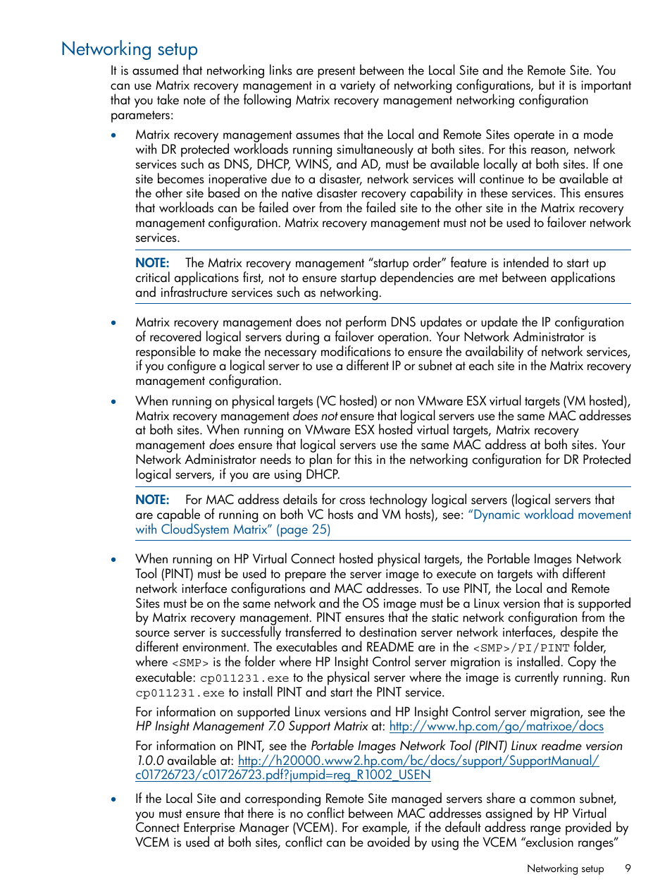 Networking setup | HP Matrix Operating Environment Software User Manual | Page 9 / 58