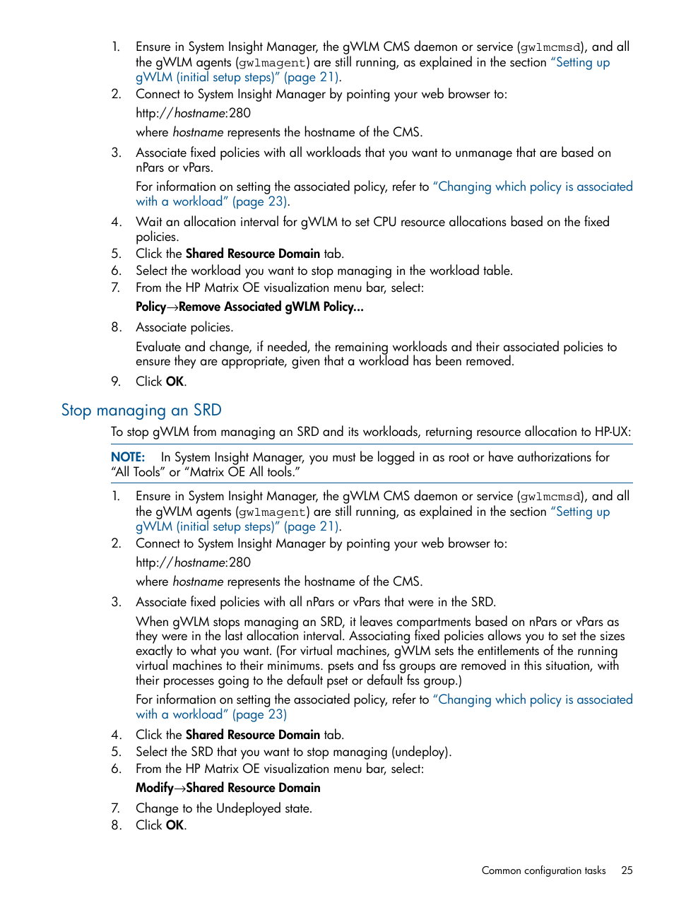 Stop managing an srd | HP Matrix Operating Environment Software User Manual | Page 25 / 67