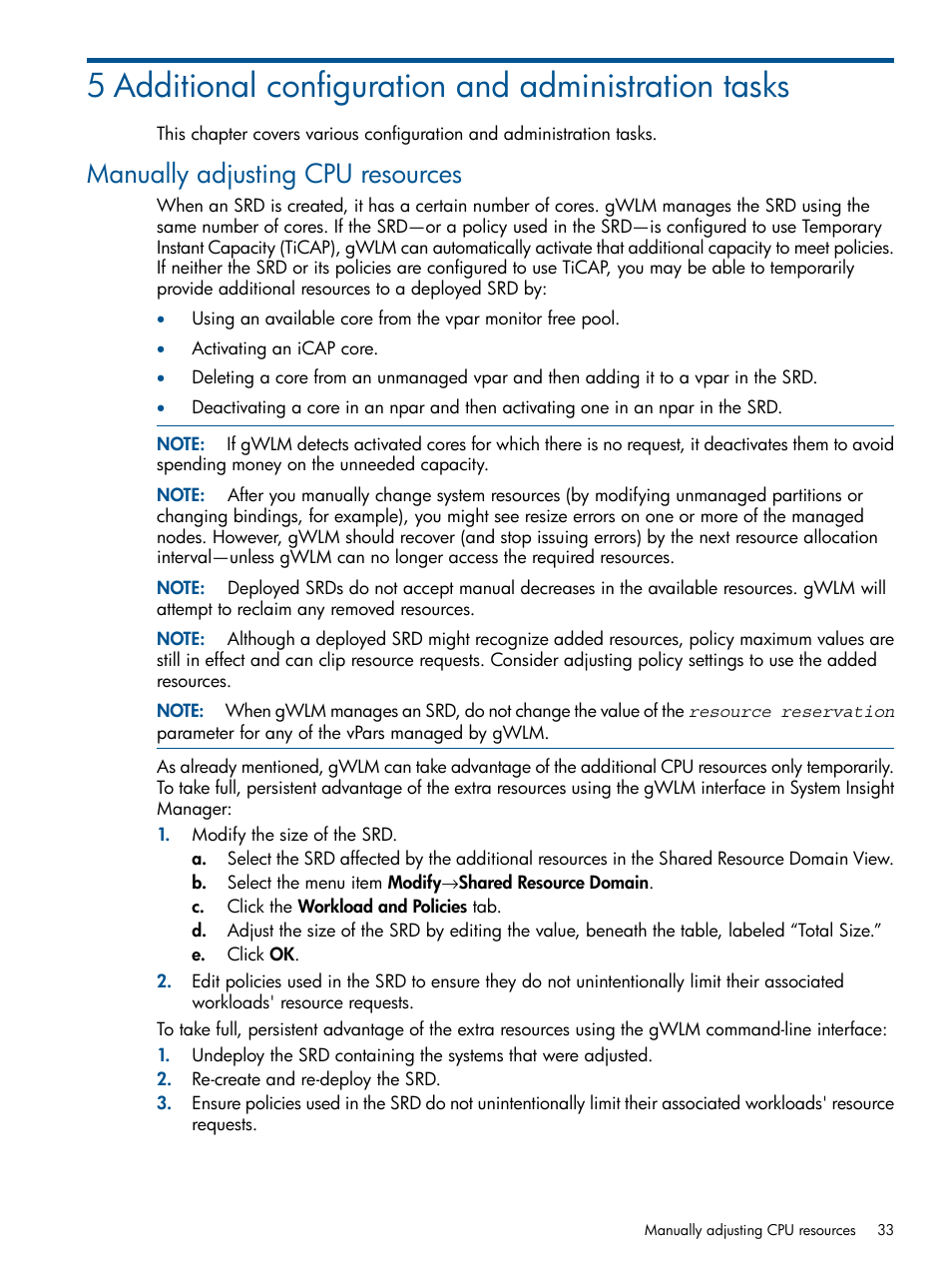 Manually adjusting cpu resources | HP Matrix Operating Environment Software User Manual | Page 33 / 67