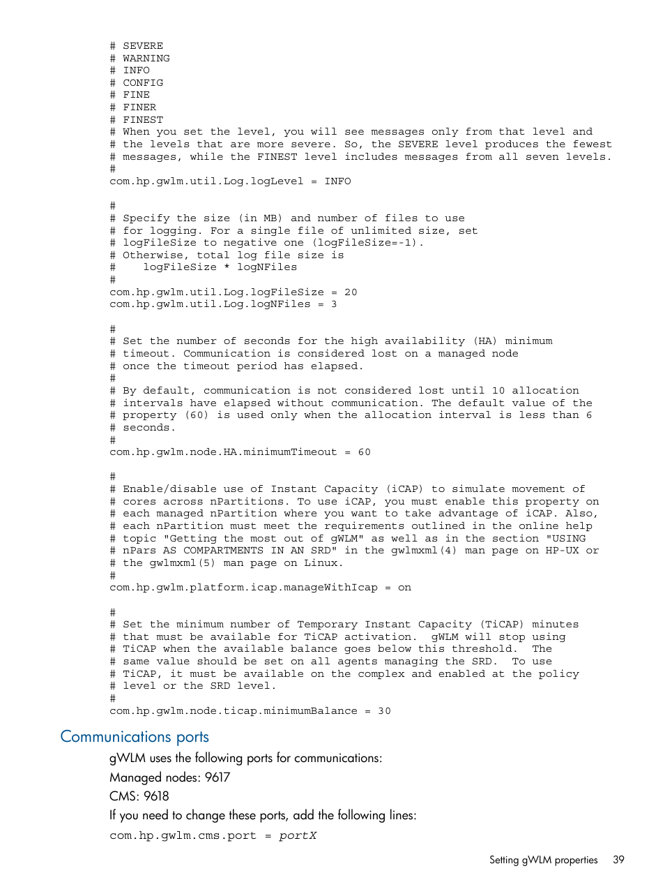 Communications ports | HP Matrix Operating Environment Software User Manual | Page 39 / 67
