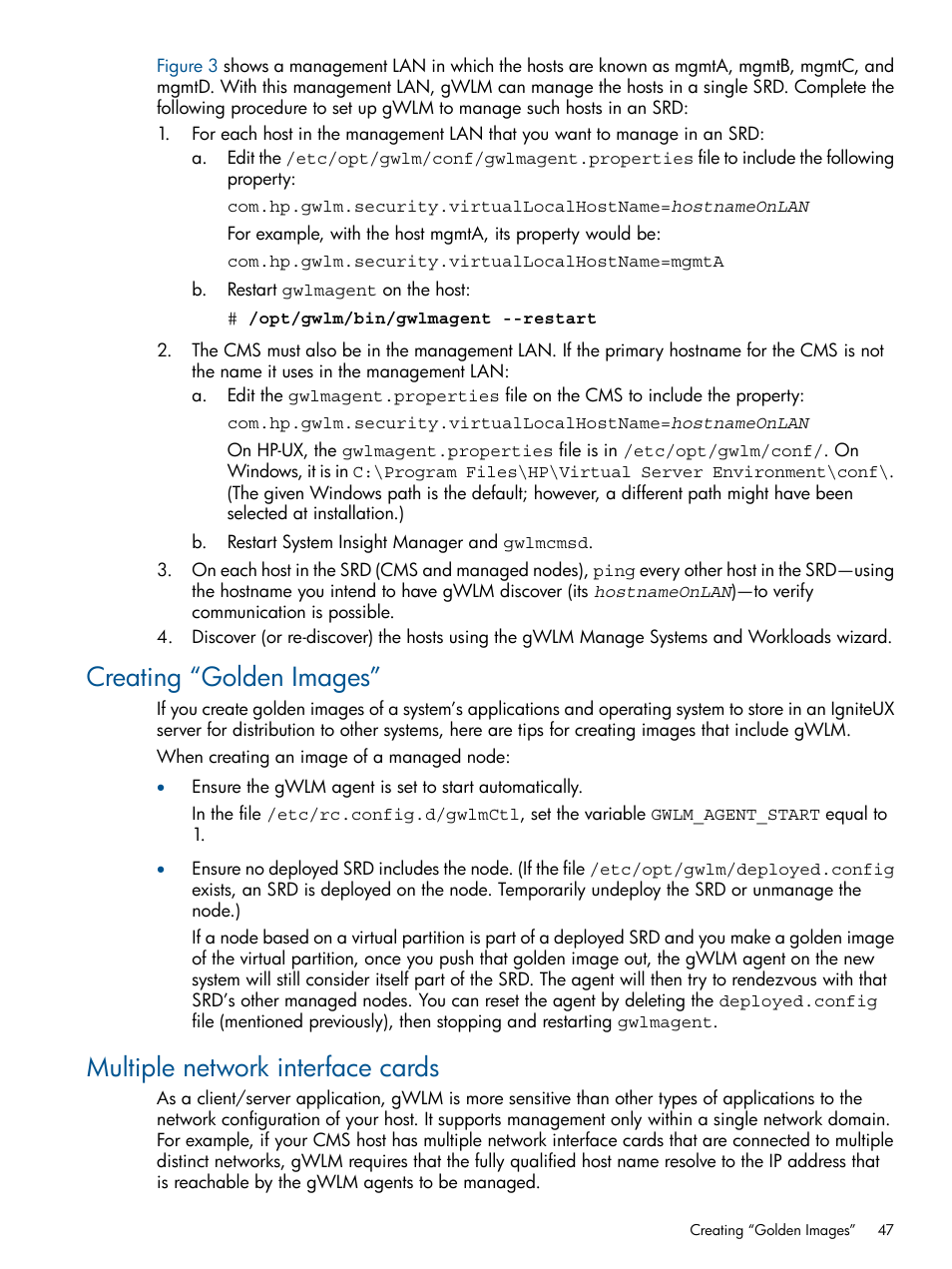Creating “golden images, Multiple network interface cards | HP Matrix Operating Environment Software User Manual | Page 47 / 67