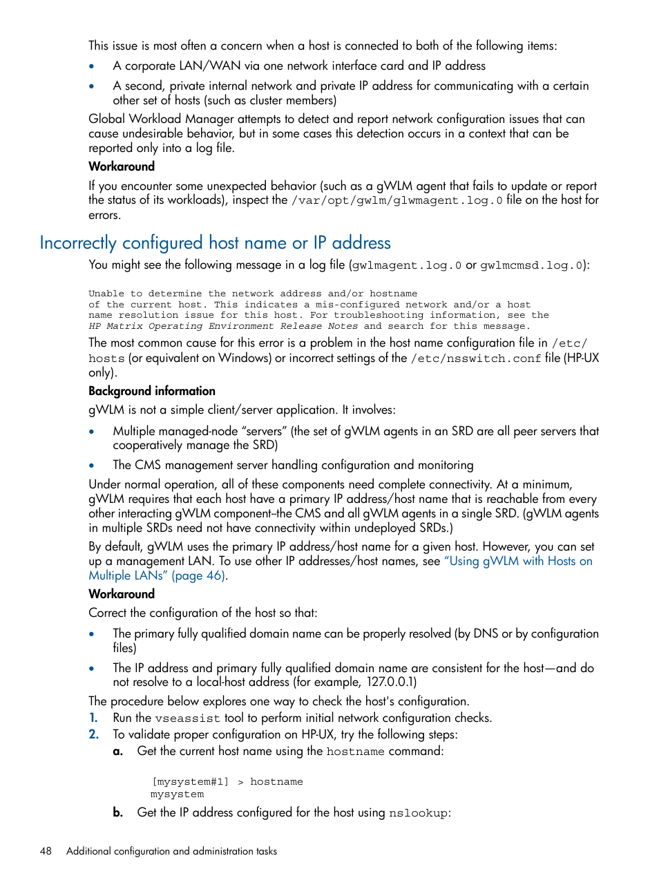 Incorrectly configured host name or ip address | HP Matrix Operating Environment Software User Manual | Page 48 / 67