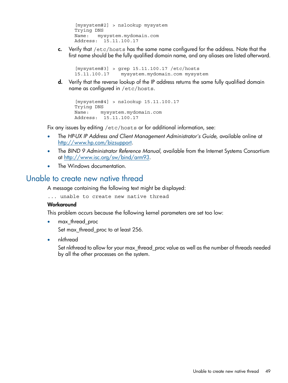 Unable to create new native thread | HP Matrix Operating Environment Software User Manual | Page 49 / 67