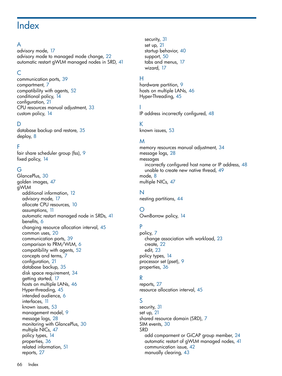 Index | HP Matrix Operating Environment Software User Manual | Page 66 / 67