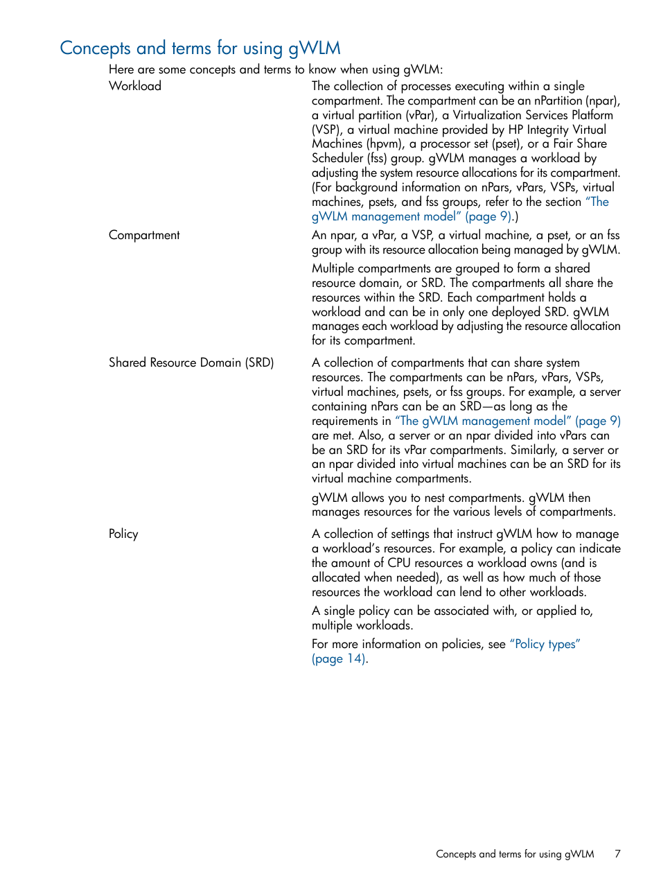 Concepts and terms for using gwlm | HP Matrix Operating Environment Software User Manual | Page 7 / 67