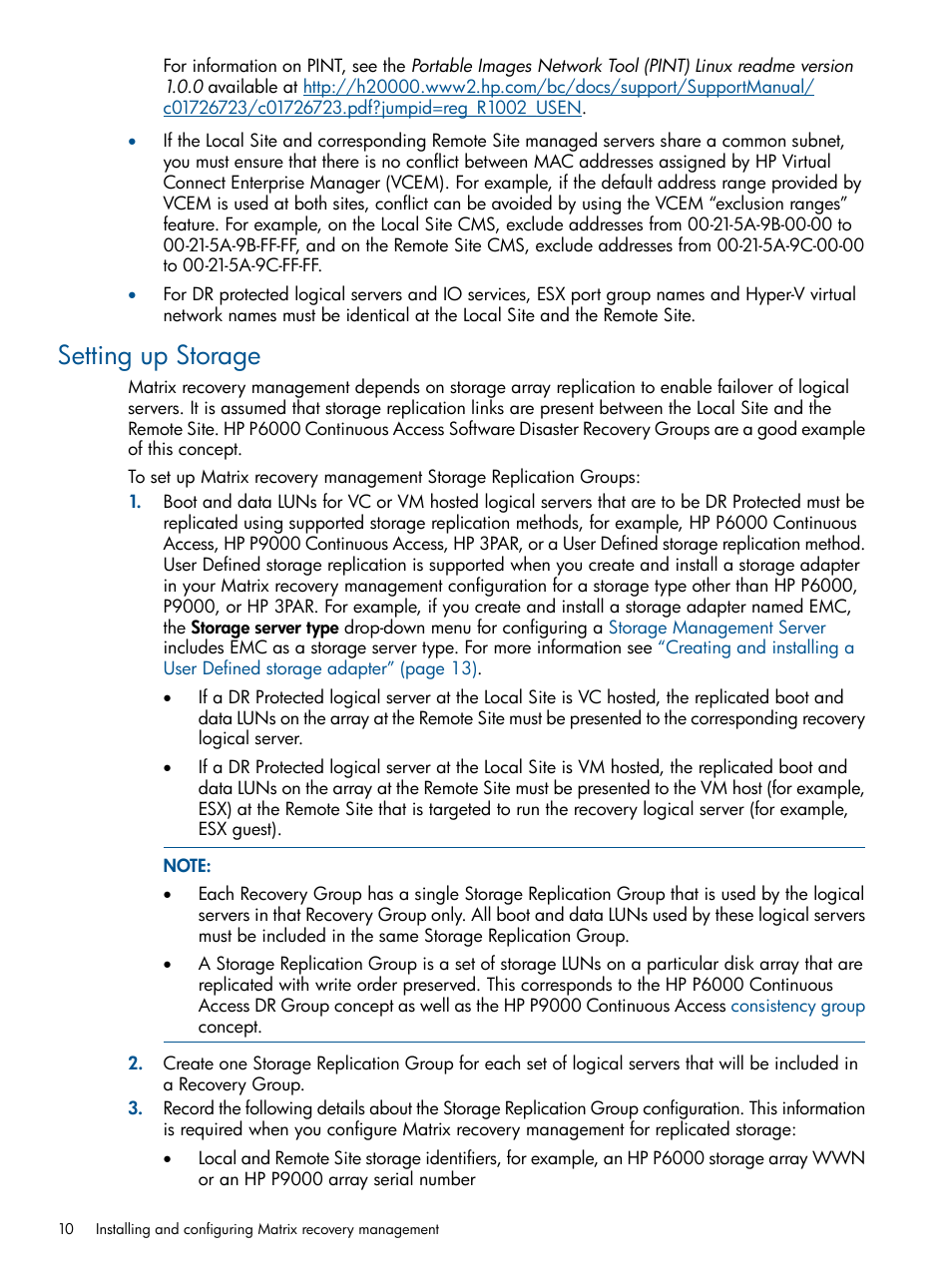 Setting up storage | HP Matrix Operating Environment Software User Manual | Page 10 / 71