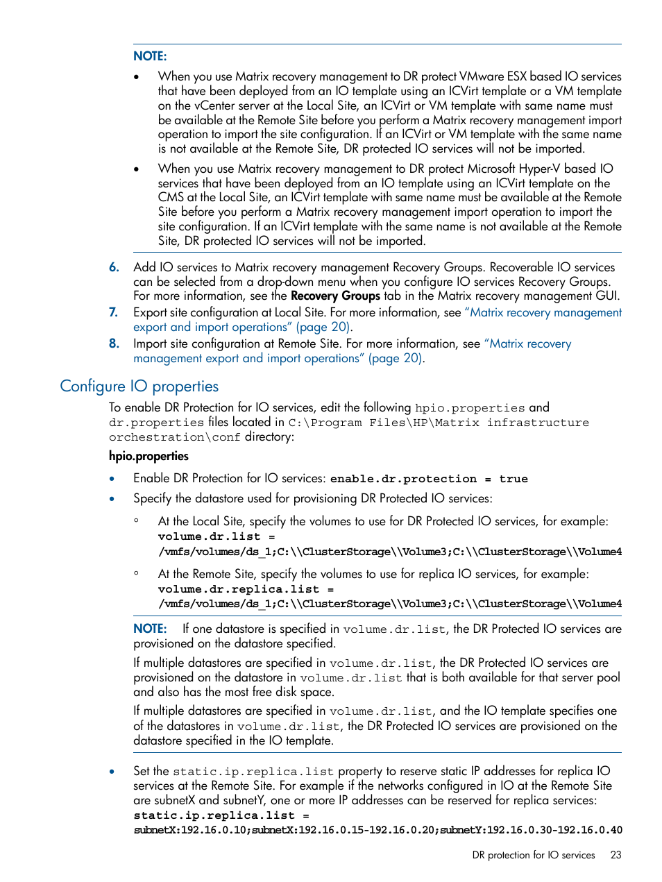 Configure io properties | HP Matrix Operating Environment Software User Manual | Page 23 / 71