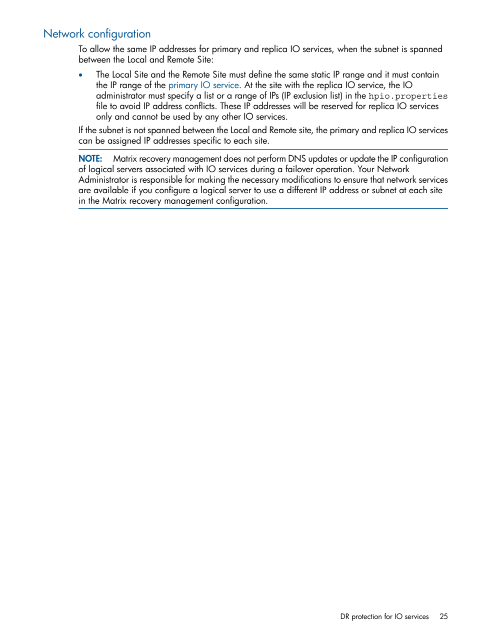 Network configuration, Network | HP Matrix Operating Environment Software User Manual | Page 25 / 71