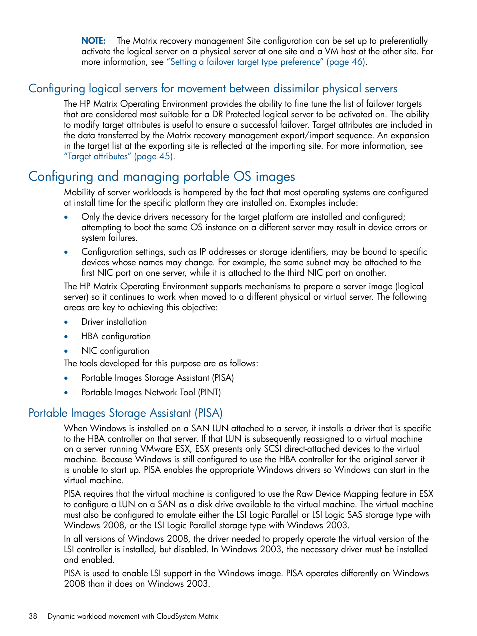 Configuring and managing portable os images, Portable images storage assistant (pisa) | HP Matrix Operating Environment Software User Manual | Page 38 / 71