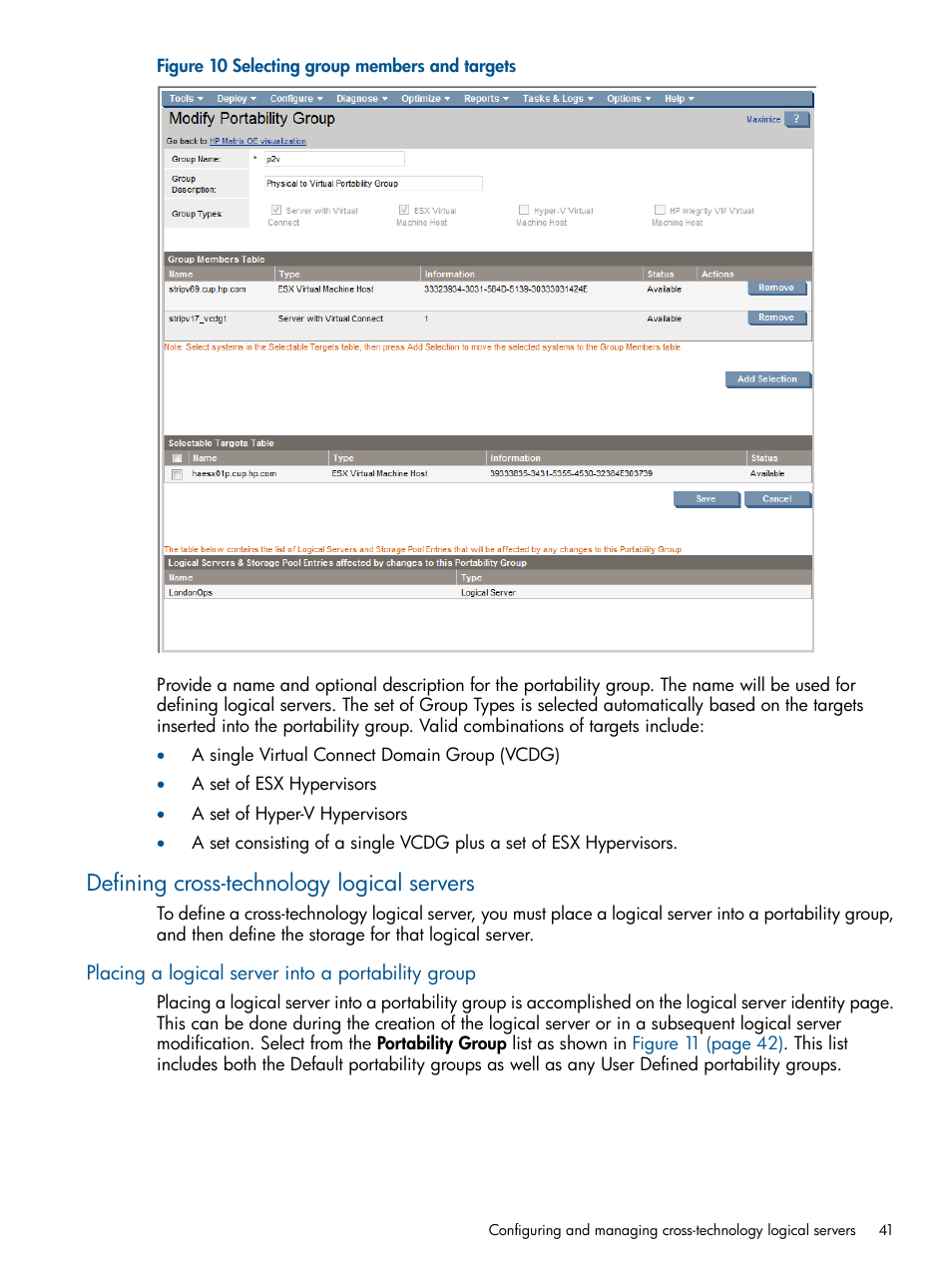 Defining cross-technology logical servers, Placing a logical server into a portability group | HP Matrix Operating Environment Software User Manual | Page 41 / 71
