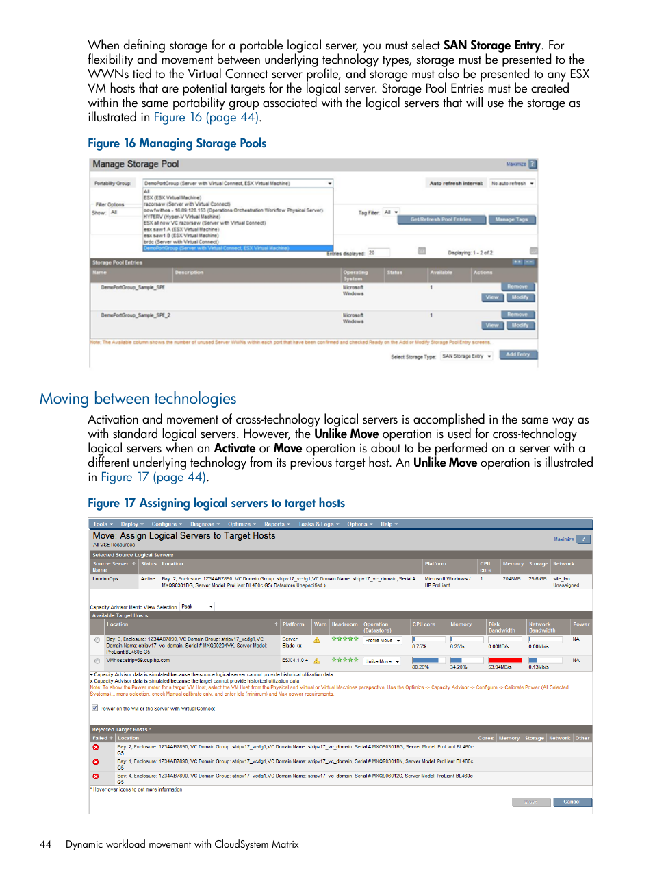 Moving between technologies | HP Matrix Operating Environment Software User Manual | Page 44 / 71