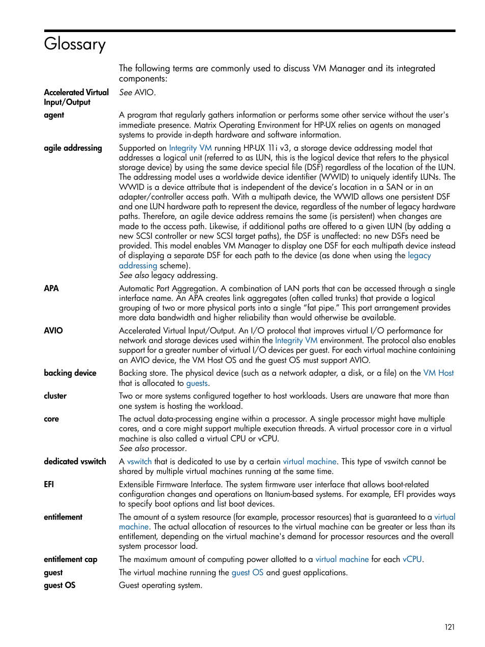 Glossary | HP Matrix Operating Environment Software User Manual | Page 121 / 128