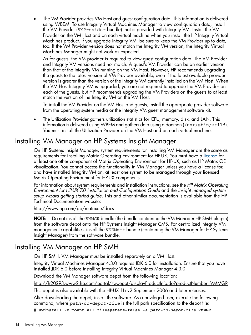 Installing vm manager on hp smh | HP Matrix Operating Environment Software User Manual | Page 14 / 128
