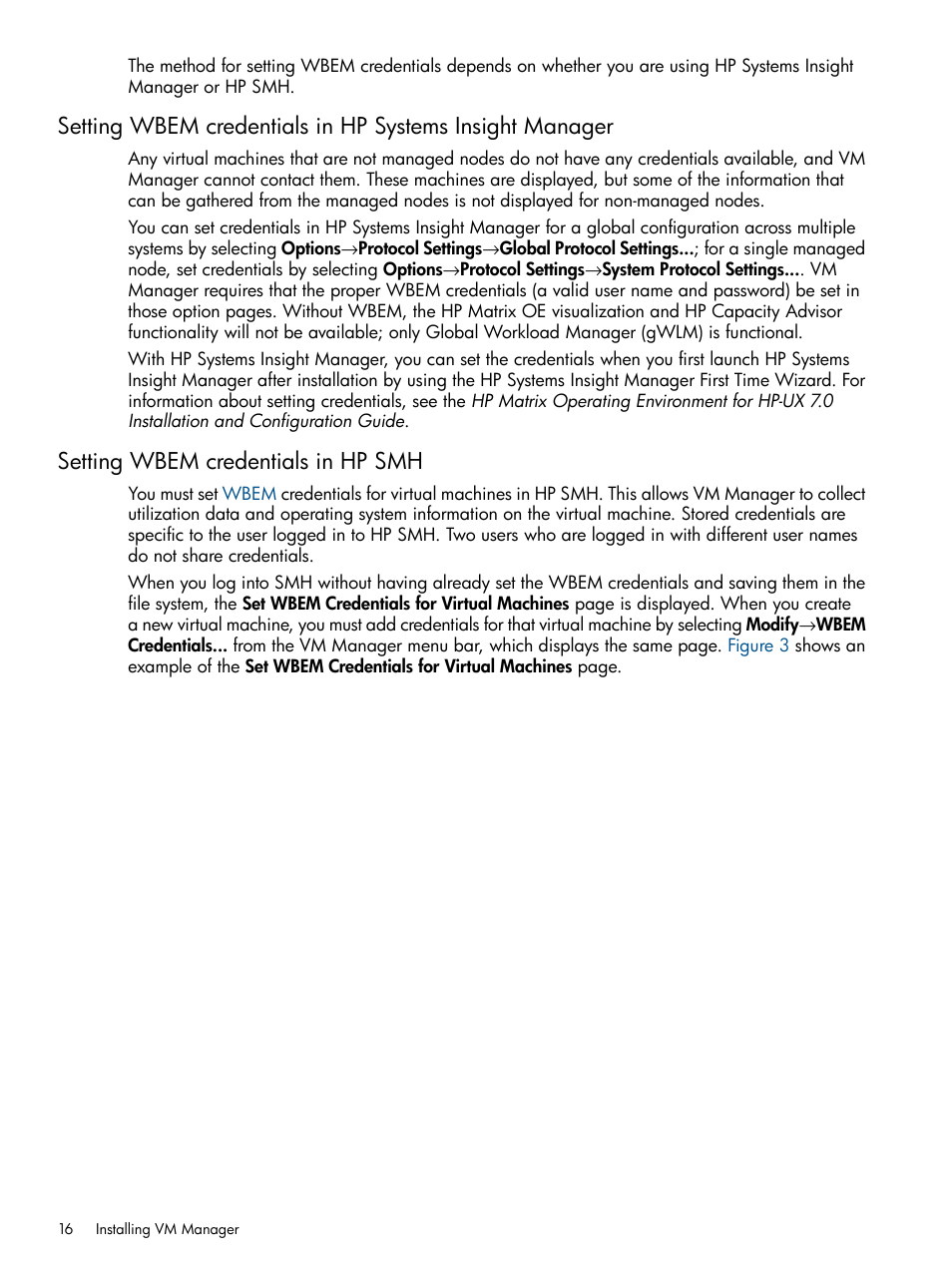 Setting wbem credentials in hp smh | HP Matrix Operating Environment Software User Manual | Page 16 / 128