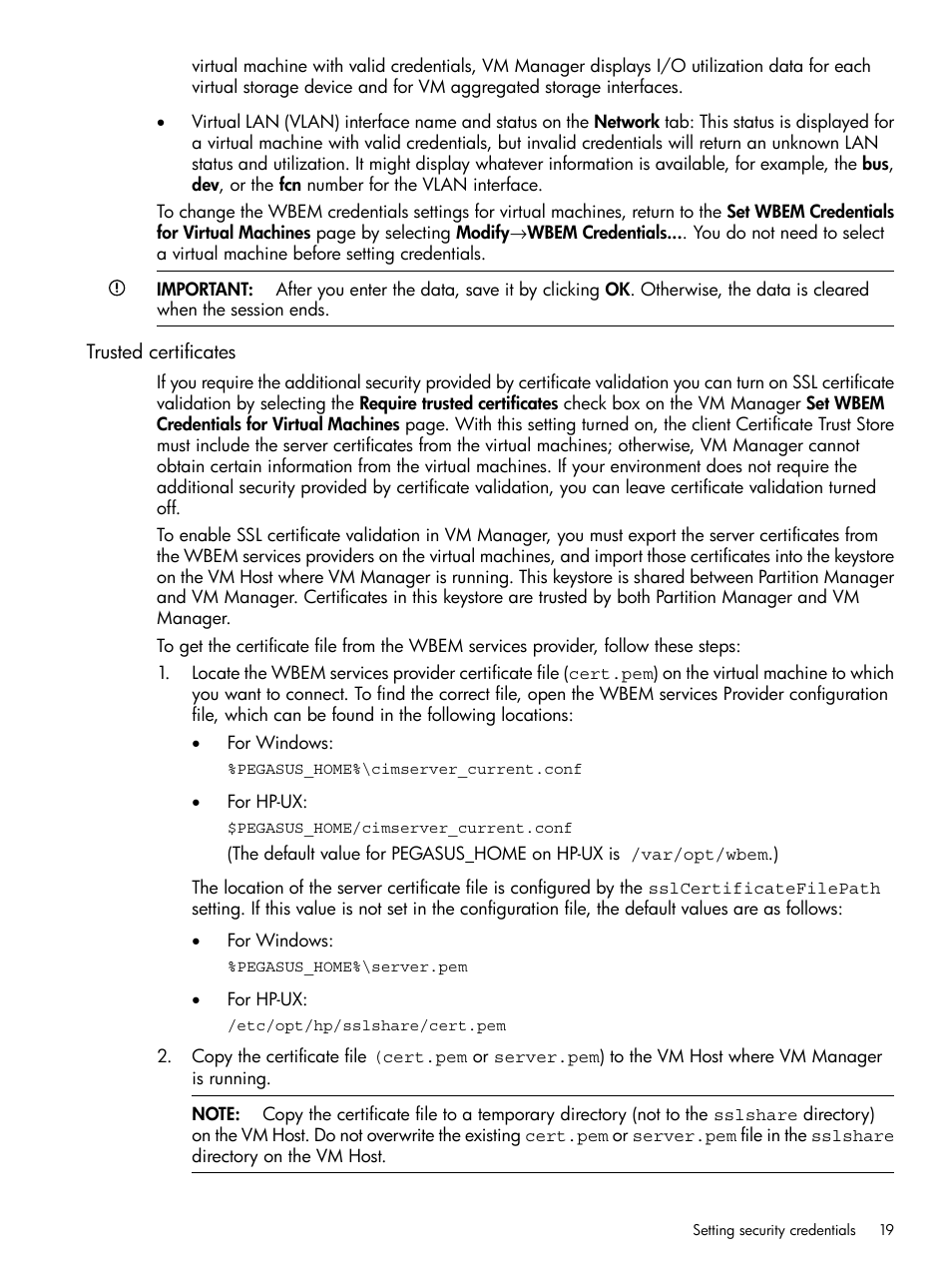 Trusted certificates | HP Matrix Operating Environment Software User Manual | Page 19 / 128