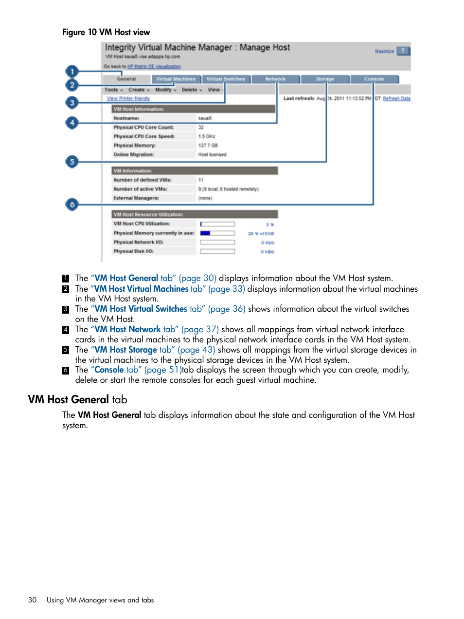 Vm host general tab | HP Matrix Operating Environment Software User Manual | Page 30 / 128