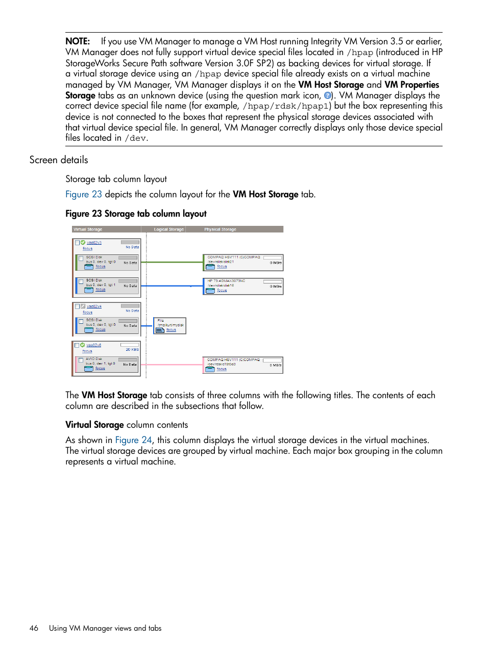 Screen details | HP Matrix Operating Environment Software User Manual | Page 46 / 128