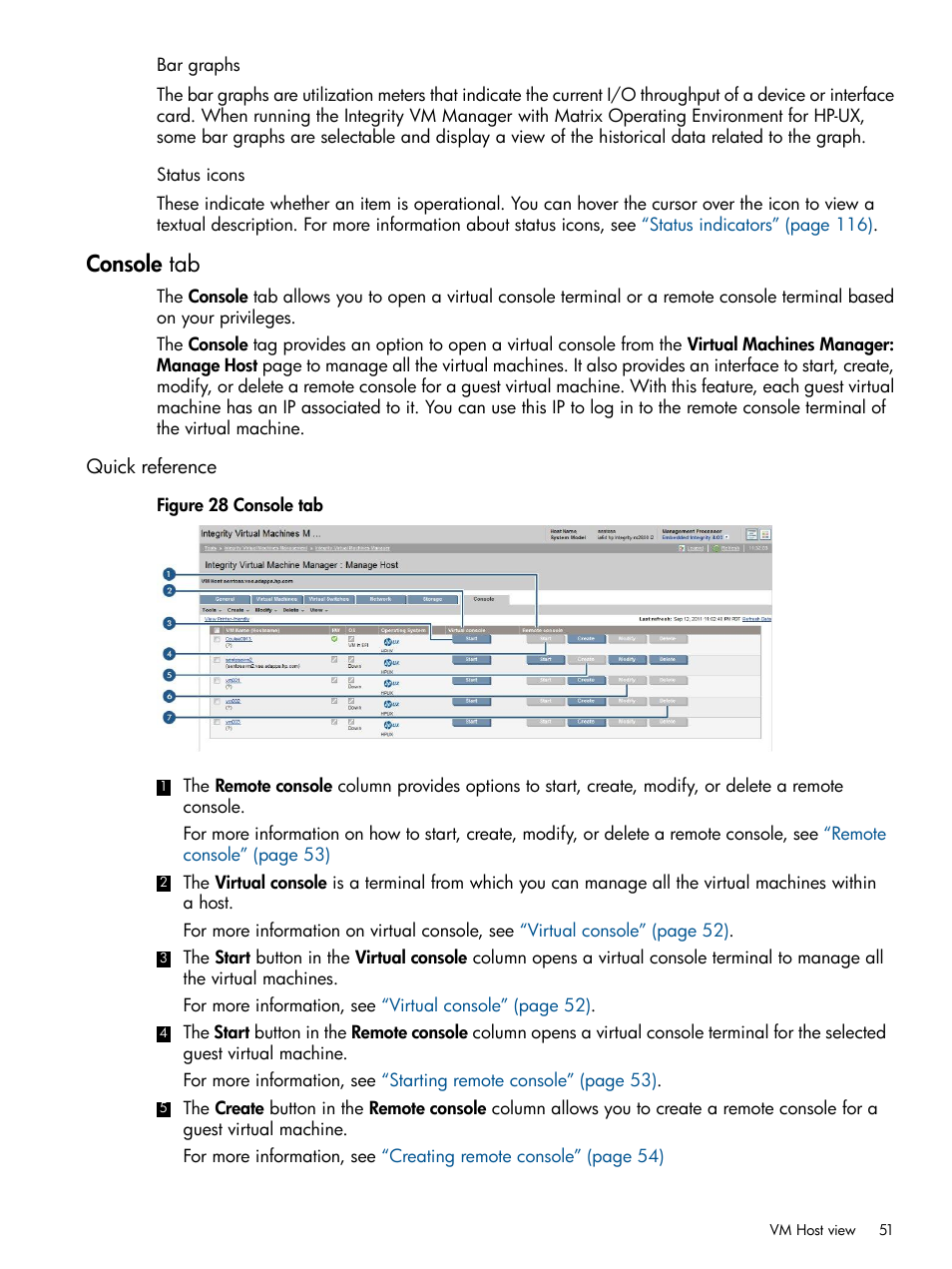 Console tab, Quick reference | HP Matrix Operating Environment Software User Manual | Page 51 / 128