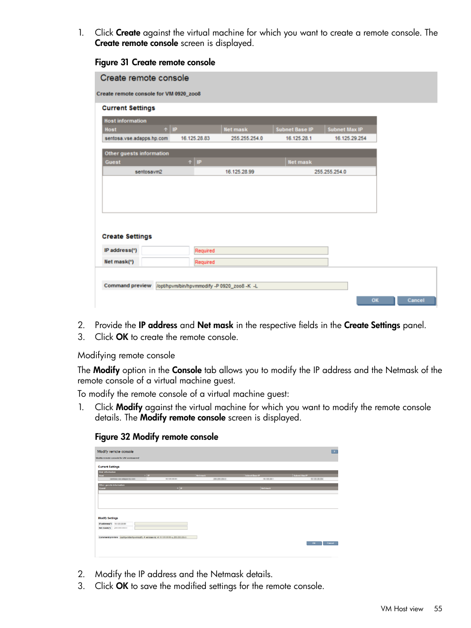 Modifying remote console | HP Matrix Operating Environment Software User Manual | Page 55 / 128