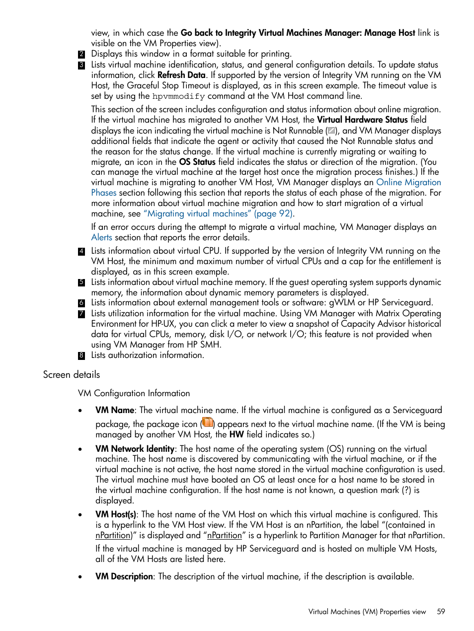 Screen details | HP Matrix Operating Environment Software User Manual | Page 59 / 128