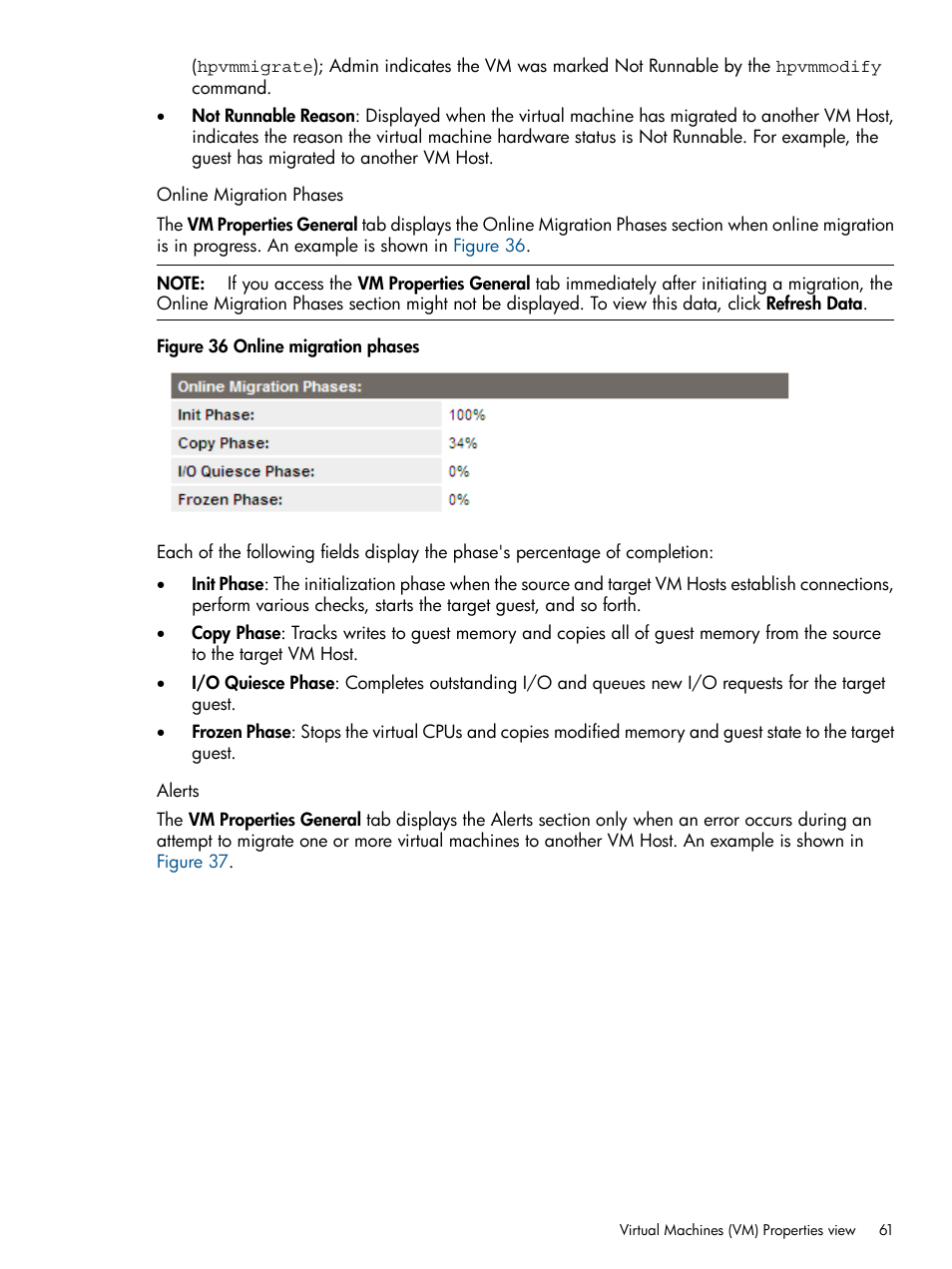 Online migration, Phases, Alerts | HP Matrix Operating Environment Software User Manual | Page 61 / 128