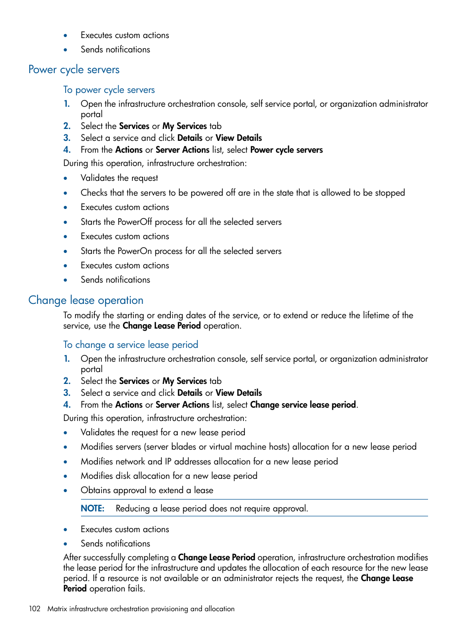 Power cycle servers, Change lease operation, Power cycle servers change lease operation | HP Matrix Operating Environment Software User Manual | Page 102 / 232