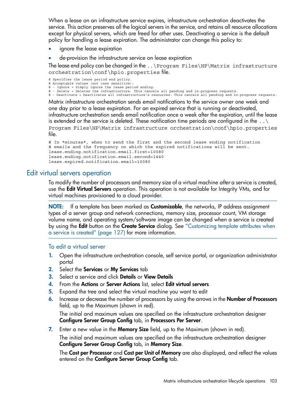 Edit virtual servers operation | HP Matrix Operating Environment Software User Manual | Page 103 / 232