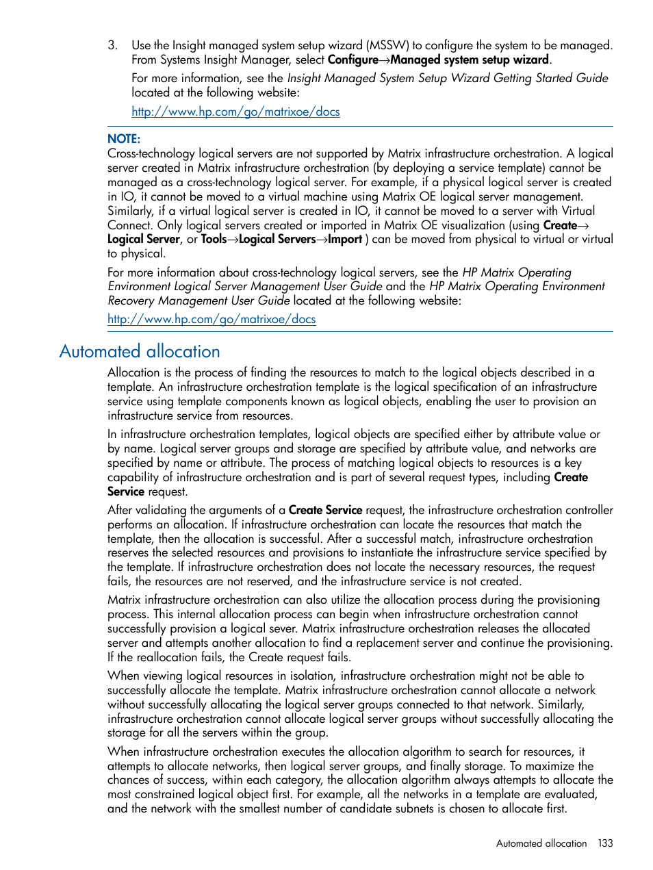 Automated allocation | HP Matrix Operating Environment Software User Manual | Page 133 / 232