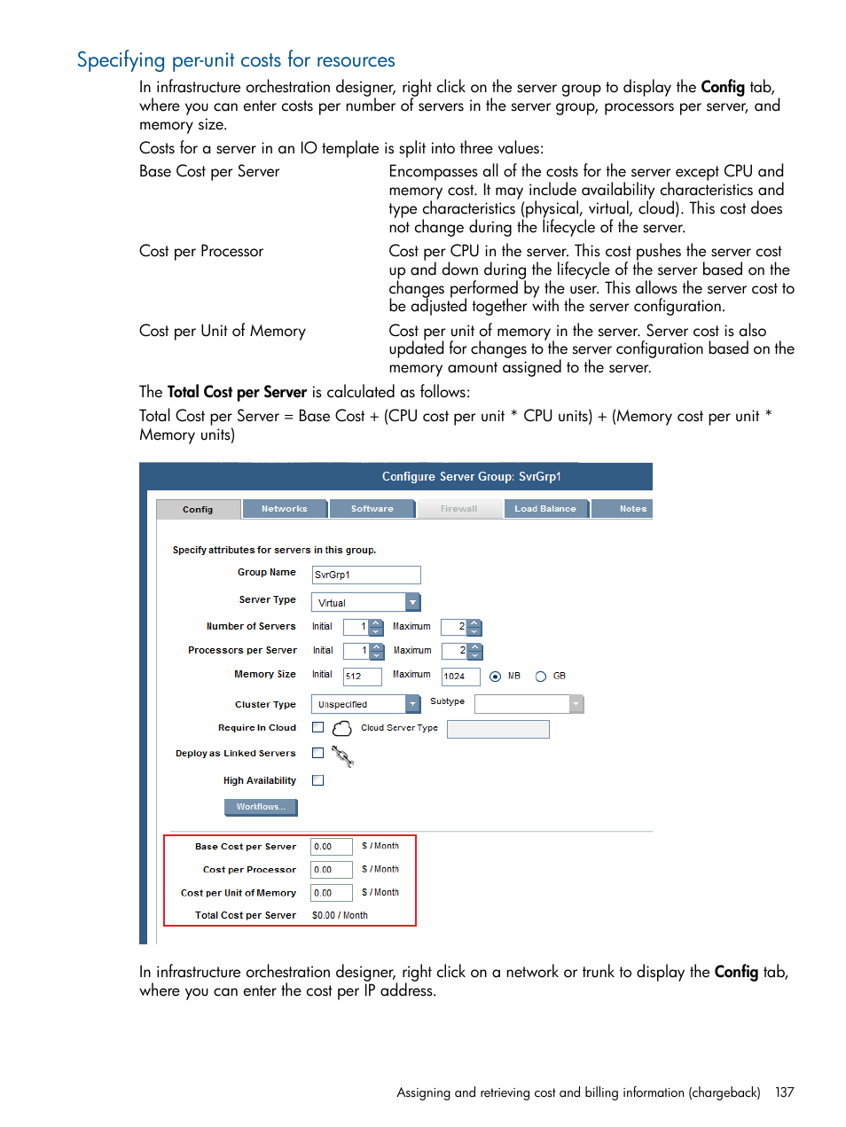 Specifying per-unit costs for resources | HP Matrix Operating Environment Software User Manual | Page 137 / 232