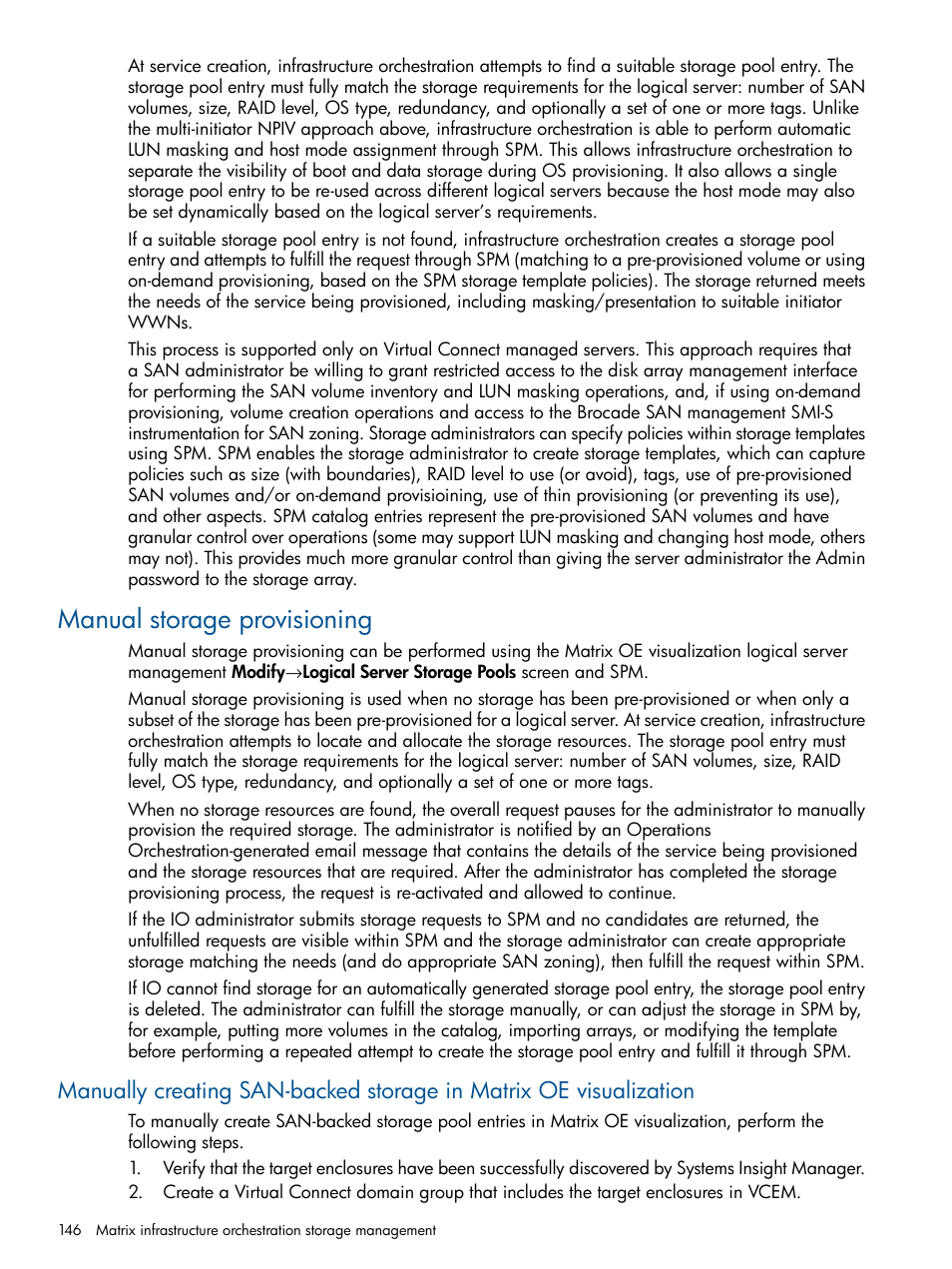 Manual storage provisioning | HP Matrix Operating Environment Software User Manual | Page 146 / 232