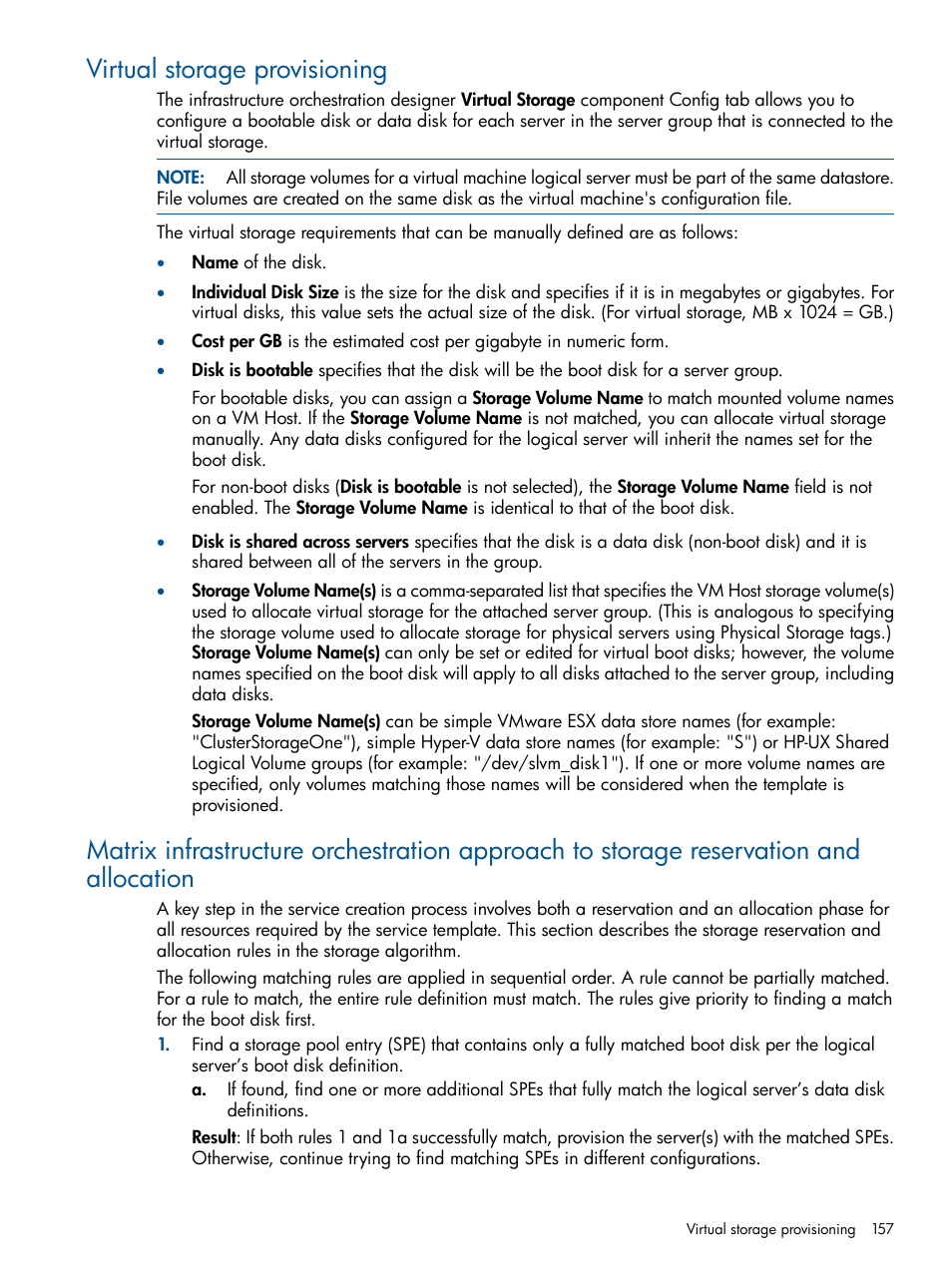 Virtual storage provisioning | HP Matrix Operating Environment Software User Manual | Page 157 / 232