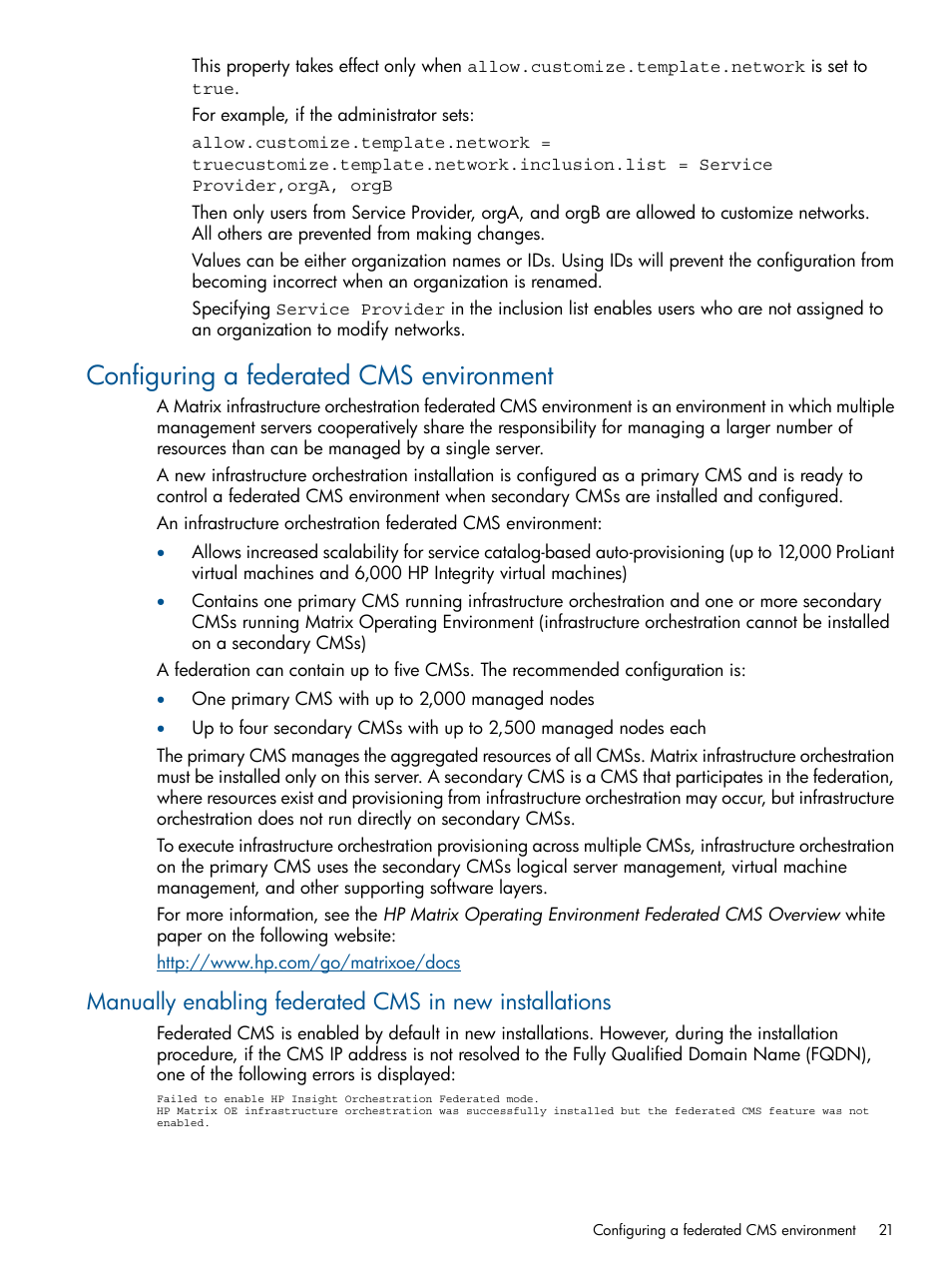 Configuring a federated cms environment | HP Matrix Operating Environment Software User Manual | Page 21 / 232