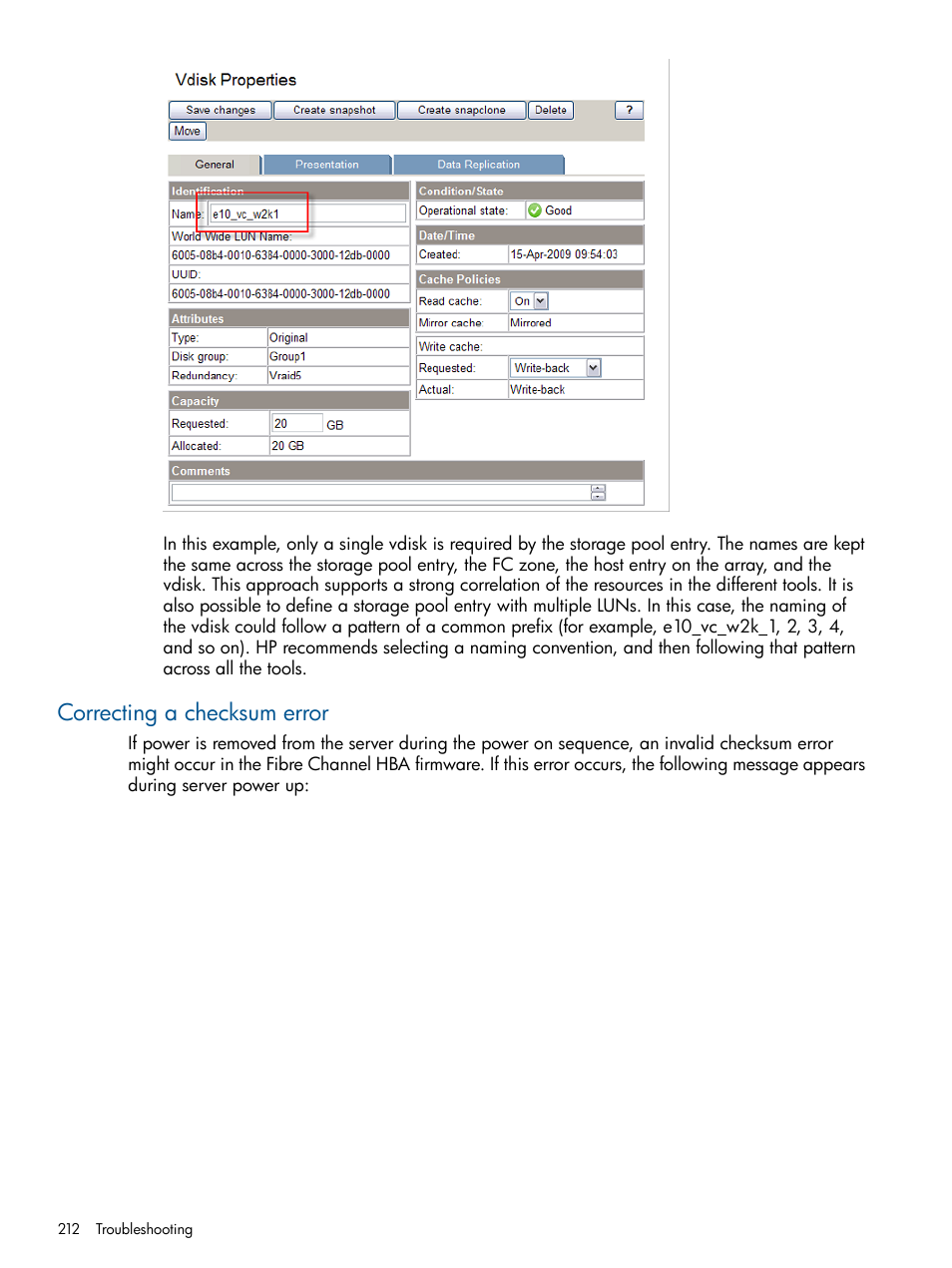 Correcting a checksum error, Correcting a | HP Matrix Operating Environment Software User Manual | Page 212 / 232