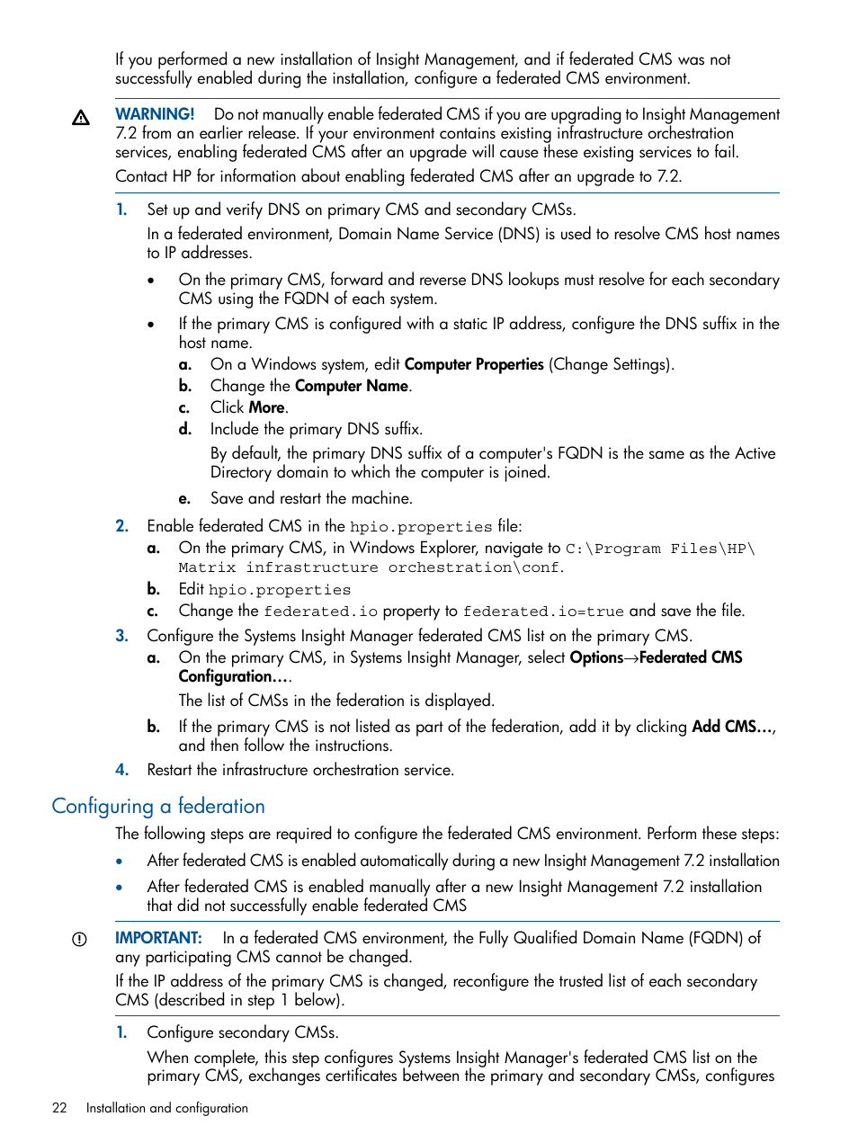 Configuring a federation | HP Matrix Operating Environment Software User Manual | Page 22 / 232