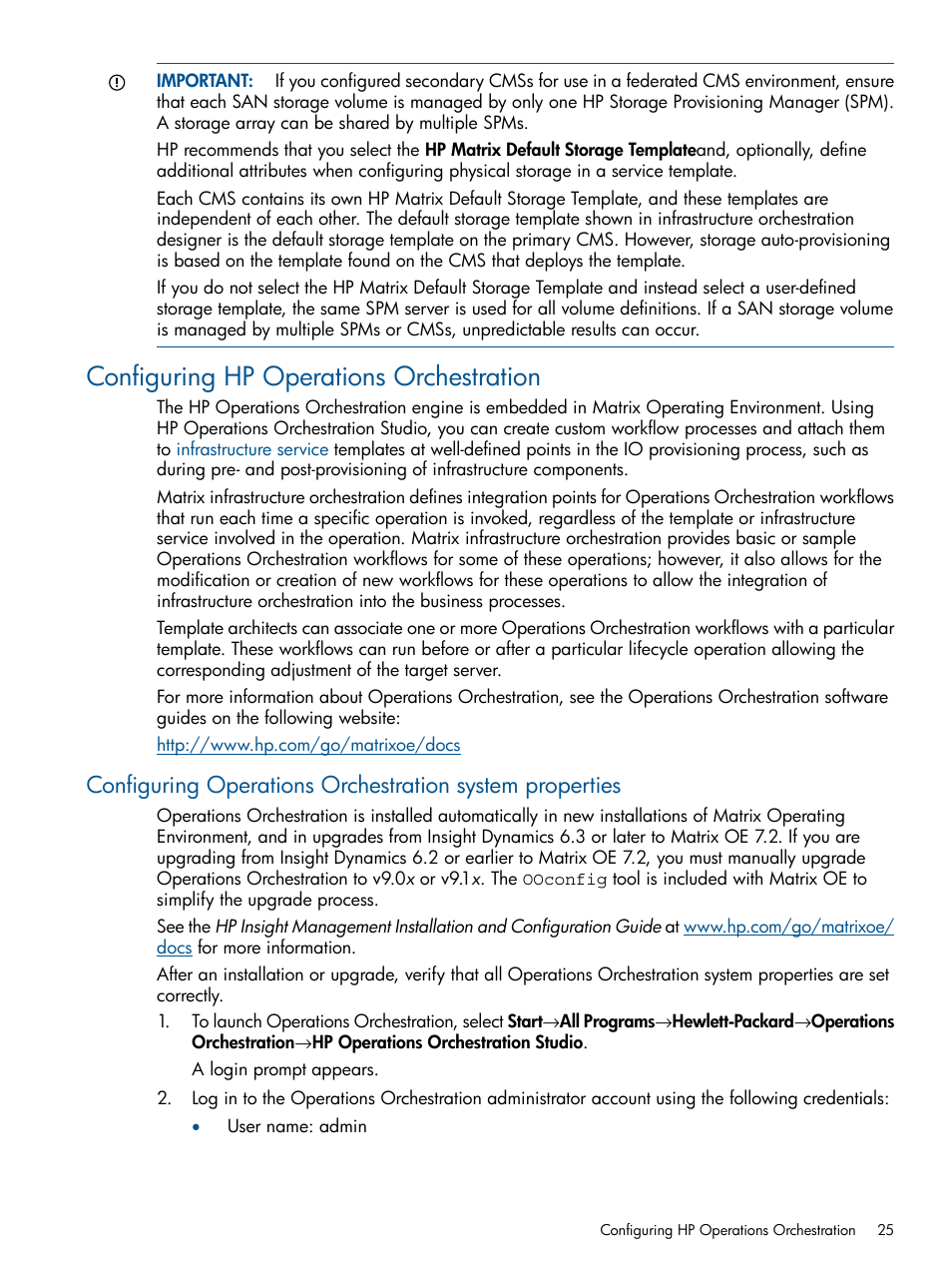 Configuring hp operations orchestration | HP Matrix Operating Environment Software User Manual | Page 25 / 232