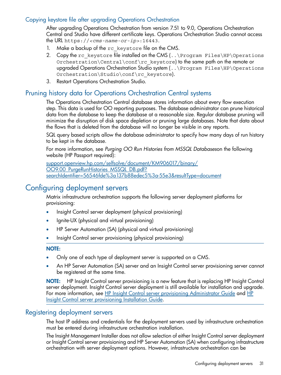 Configuring deployment servers, Registering deployment servers | HP Matrix Operating Environment Software User Manual | Page 31 / 232
