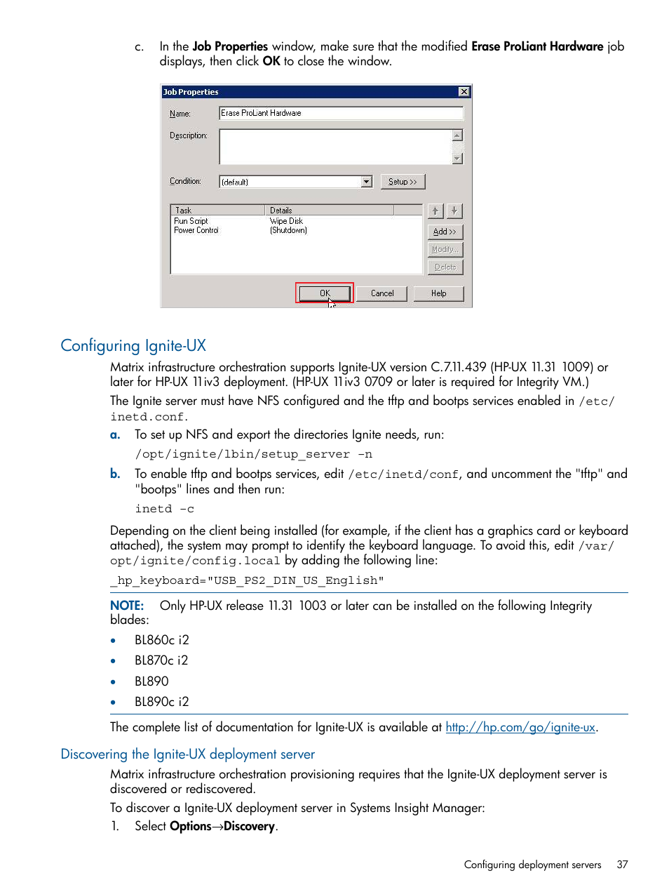 Configuring ignite-ux, Discovering the ignite-ux deployment server | HP Matrix Operating Environment Software User Manual | Page 37 / 232