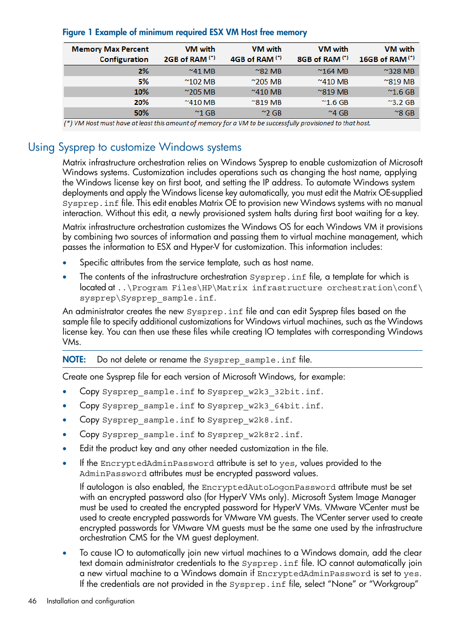 Using sysprep to customize windows systems | HP Matrix Operating Environment Software User Manual | Page 46 / 232